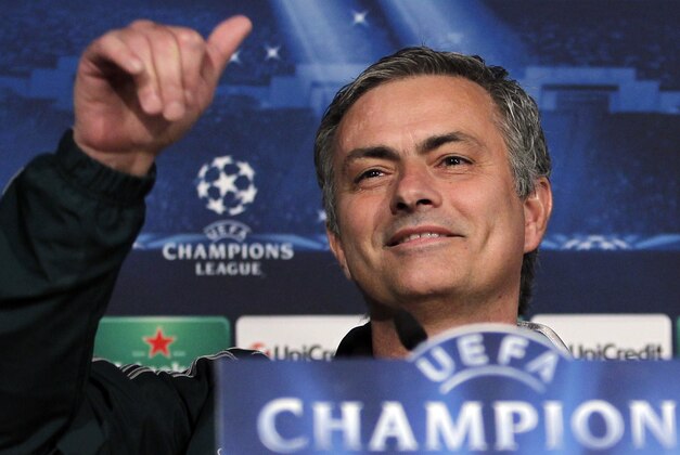 FILE - This is a Tuesday, Feb. 12, 2013. file photo of Real Madrid's coach Jose Mourinho from Portugal as he gestures during a news conference in Madrid, Spain. Real Madrid coach Jose Mourinho and Everton manager David Moyes are the two clear favorites, to succeed Alex Ferguson who will retire as Manchester United's manager at the end of the current season . The announcement of Ferguson's retirement was made on Wednesday May 8, 2013. (AP Photo/Andres Kudacki, File) FILE - This is a Tuesday, Feb. 12, 2013. file photo of Real Madrid's coach Jose Mourinho from Portugal as he gestures during a news conference in Madrid, Spain. Real Madrid coach Jose Mourinho and Everton manager David Moyes are the two clear favorites, to succeed Alex Ferguson who will retire as Manchester United's manager at the end of the current season . The announcement of Ferguson's retirement was made on Wednesday May 8, 2013. (AP Photo/Andres Kudacki, File)