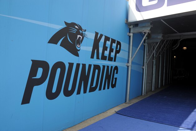 Aug 9, 2013; Charlotte, NC, USA; The tunnel to the Carolina Panthers locker room with the slogan