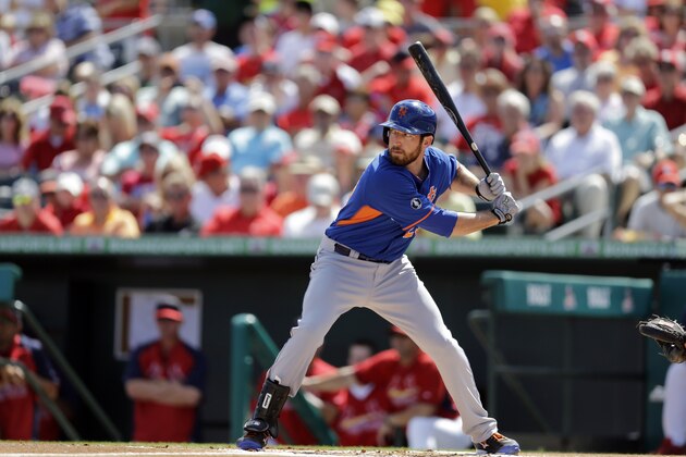 New York Mets' Ike Davis bats during the first inning of an exhibition spring training baseball game against the St. Louis Cardinals Sunday, March 2, 2014, in Jupiter, Fla. (AP Photo/Jeff Roberson)