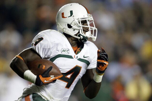 Miami's Phillip Dorsett (4) runs against North Carolina during the first half of an NCAA college football game in Chapel Hill, N.C., Thursday, Oct. 17, 2013. (AP Photo/Gerry Broome) Miami's Phillip Dorsett (4) runs against North Carolina during the first half of an NCAA college football game in Chapel Hill, N.C., Thursday, Oct. 17, 2013. (AP Photo/Gerry Broome)
