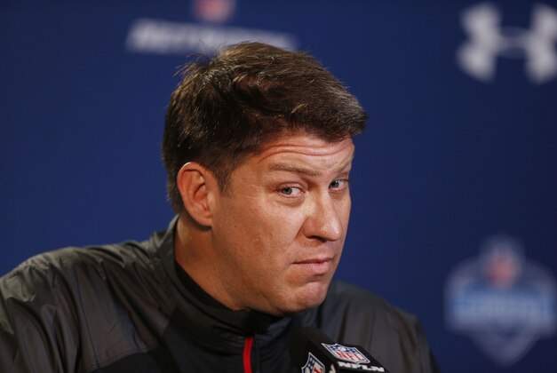Feb 20, 2014; Indianapolis, IN, USA; Tampa Bay Buccaneers general manager Jason Licht speaks during a press conference during the 2014 NFL Combine at Lucas Oil Stadium. Mandatory Credit: Brian Spurlock-USA TODAY Sports