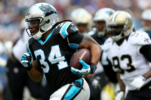 CHARLOTTE, NC - DECEMBER 22:  DeAngelo Williams #34 of the Carolina Panthers during their game at Bank of America Stadium on December 22, 2013 in Charlotte, North Carolina.  (Photo by Streeter Lecka/Getty Images)