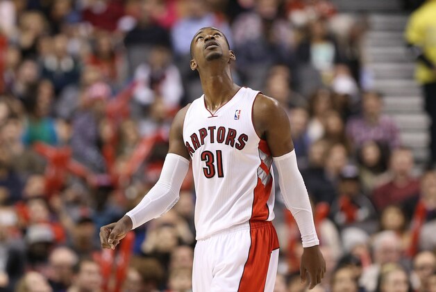 Feb 21, 2014; Toronto, Ontario, CAN; Toronto Raptors guard Terrence Ross (31) looks on against the Cleveland Cavaliers at Air Canada Centre. The Raptors beat the Cavaliers 98-91. Mandatory Credit: Tom Szczerbowski-USA TODAY Sports