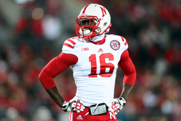 Oct 6, 2012; Columbus, OH, USA; Nebraska Cornhuskers cornerback Stanley Jean-Baptiste (16) against the Ohio State Buckeyes at Ohio Stadium. Mandatory Credit: Andrew Weber-USA TODAY Sports