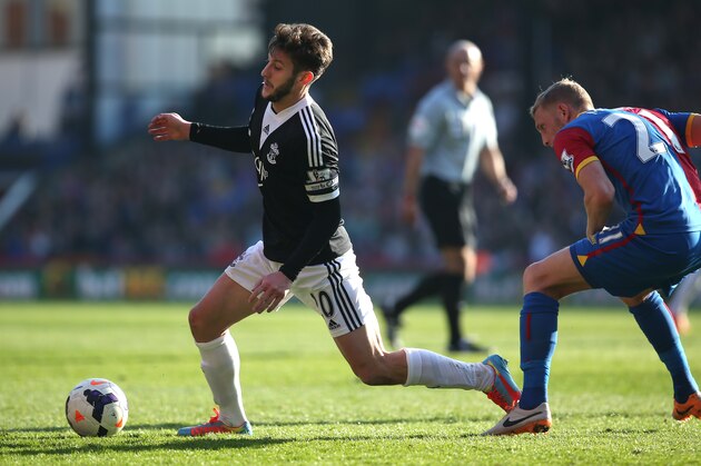 LONDON, ENGLAND - MARCH 08: Adam Lallana of Southamton gets away from Dean Moxey of Palace during the Barclays Premier League match between Crystal Palace and Southampton at Selhurst Park on March 08, 2014 in London, England. (Photo by Charlie Crowhurst/Getty Images) LONDON, ENGLAND - MARCH 08: Adam Lallana of Southamton gets away from Dean Moxey of Palace during the Barclays Premier League match between Crystal Palace and Southampton at Selhurst Park on March 08, 2014 in London, England. (Photo by Charlie Crowhurst/Getty Images)