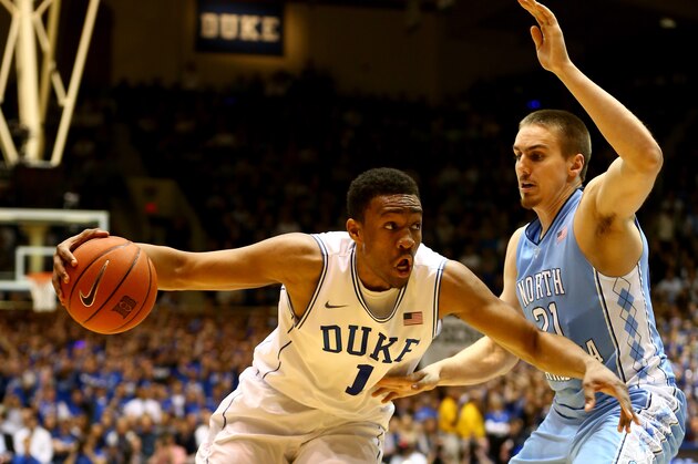 DURHAM, NC - MARCH 08:  Jabari Parker #1 of the Duke Blue Devils during their game at Cameron Indoor Stadium on March 8, 2014 in Durham, North Carolina.  (Photo by Streeter Lecka/Getty Images)