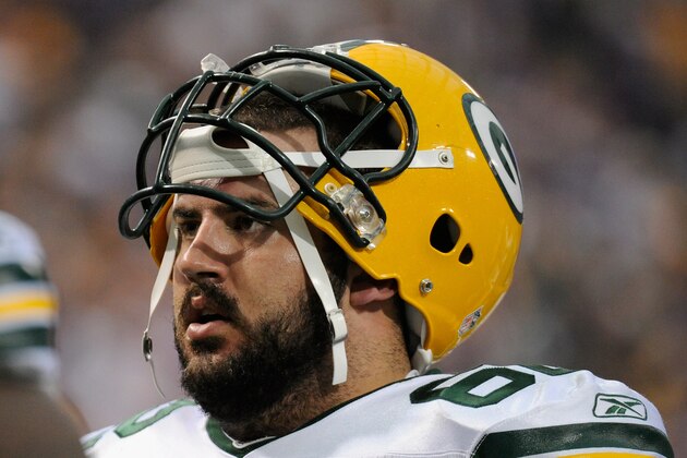 MINNEAPOLIS, MN - OCTOBER 23: Evan Dietrich-Smith #62 of the Green Bay Packers looks on during the game against the Minnesota Vikings on October 23, 2011 at Hubert H. Humphrey Metrodome in Minneapolis, Minnesota. The Packers defeated the Vikings 33-27. (Photo by Hannah Foslien/Getty Images)