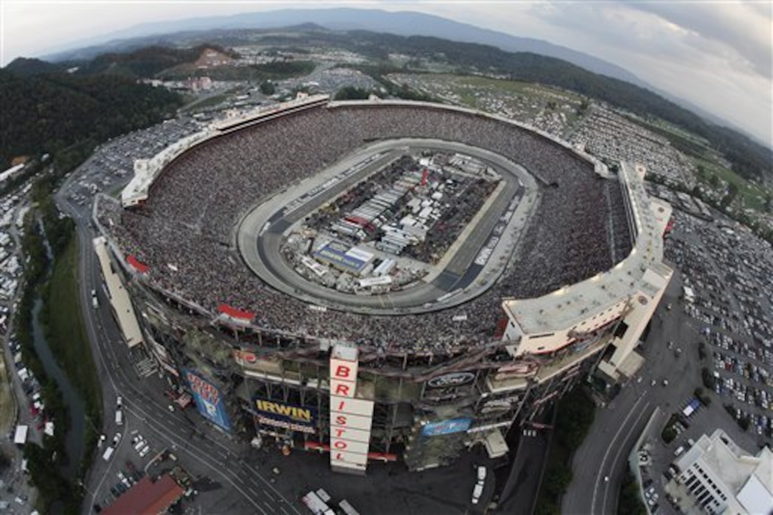 The NASCAR Sprint Cup Series auto race is run in Bristol Motor Speedway on Saturday, Aug. 25, 2012, in Bristol, Tenn. (AP Photo/Andrew Coppley, CIA Bristol Motor Speedway, Pool) The NASCAR Sprint Cup Series auto race is run in Bristol Motor Speedway on Saturday, Aug. 25, 2012, in Bristol, Tenn. (AP Photo/Andrew Coppley, CIA Bristol Motor Speedway, Pool)