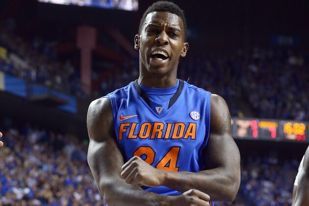 LEXINGTON, KY - FEBRUARY 15:  Casey Prather #24 of the Florida Gators celebrates during the game against the Kentucky Wildcats at Rupp Arena on February 15, 2014 in Lexington, Kentucky.  (Photo by Andy Lyons/Getty Images)