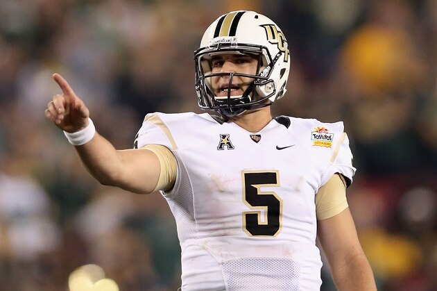 GLENDALE, AZ - JANUARY 01:  Quarterback Blake Bortles #5 of the UCF Knights during the Tostitos Fiesta Bowl against the Baylor Bears at University of Phoenix Stadium on January 1, 2014 in Glendale, Arizona.  (Photo by Christian Petersen/Getty Images)