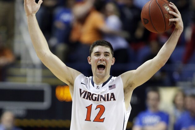 Virginia's Joe Harris (12) celebrates after defeating Duke in an NCAA college basketball game in the championship of the Atlantic Coast Conference tournament in Greensboro, N.C., Sunday, March 16, 2014. Virginia won 72-63. (AP Photo/Bob Leverone) Virginia's Joe Harris (12) celebrates after defeating Duke in an NCAA college basketball game in the championship of the Atlantic Coast Conference tournament in Greensboro, N.C., Sunday, March 16, 2014. Virginia won 72-63. (AP Photo/Bob Leverone)