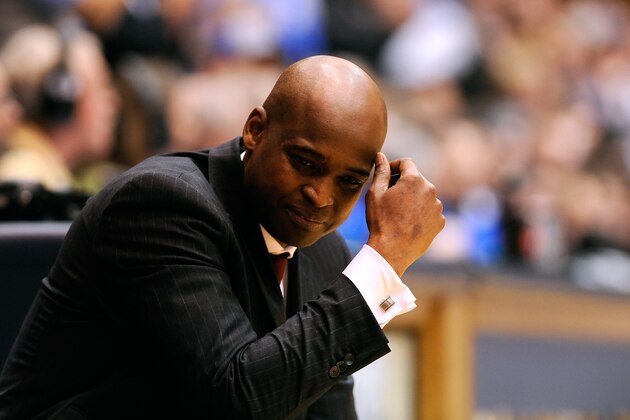 DURHAM, NC - FEBRUARY 25:  Head coach James Johnson of the Virginia Tech Hokies reacts during a game against the Duke Blue Devils at Cameron Indoor Stadium on February 25, 2014 in Durham, North Carolina. Duke won 66-48.  (Photo by Grant Halverson/Getty Images)