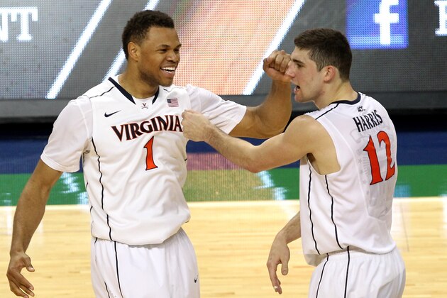 GREENSBORO, NC - MARCH 15: Teammates Justin Anderson #1 and Joe Harris #12 of the Virginia Cavaliers react against the Pittsburgh Panthers during the semifinals of the 2014 Men's ACC Basketball Tournament at Greensboro Coliseum on March 15, 2014 in Greensboro, North Carolina. (Photo by Streeter Lecka/Getty Images) GREENSBORO, NC - MARCH 15: Teammates Justin Anderson #1 and Joe Harris #12 of the Virginia Cavaliers react against the Pittsburgh Panthers during the semifinals of the 2014 Men's ACC Basketball Tournament at Greensboro Coliseum on March 15, 2014 in Greensboro, North Carolina. (Photo by Streeter Lecka/Getty Images)