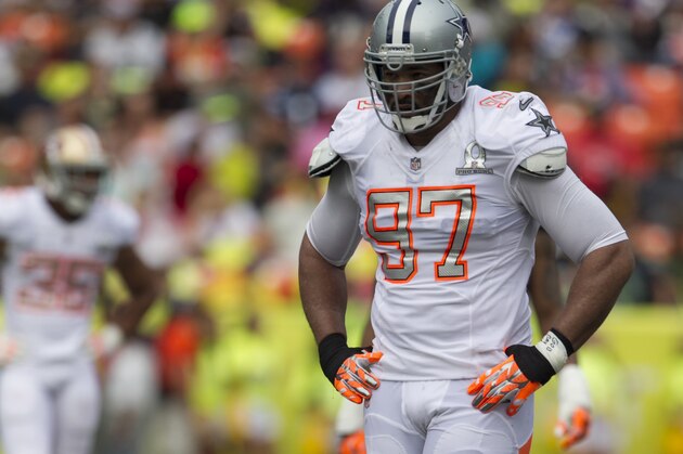 Dallas Cowboys defense tackle Jason Hatcher (97) of Team Rice during the second quarter at the NFL Pro Bowl football game at Aloha Stadium, Sunday, Jan. 26, 2014, in Honolulu.  (AP Photo/Marco Garcia)