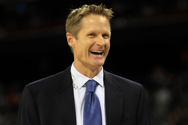 HOUSTON, TX - APRIL 04:  Broadcaster Steve Kerr smiles on the court before the National Championship Game of the 2011 NCAA Division I Men's Basketball Tournament between the Butler Bulldogs and Connecticut Huskies at Reliant Stadium on April 4, 2011 in Houston, Texas.  (Photo by Streeter Lecka/Getty Images)