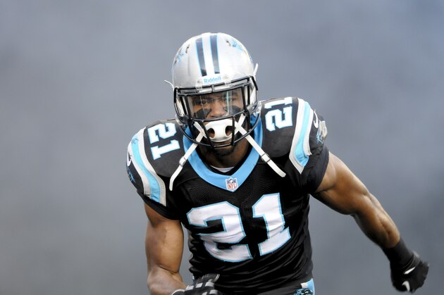 Carolina Panthers free safety Mike Mitchell (21) runs on the the field during player introductions before the start of an NFL football game  in Charlotte, NC, Sunday, Dec. 15, 2013. (AP Photo / Mike McCarn)