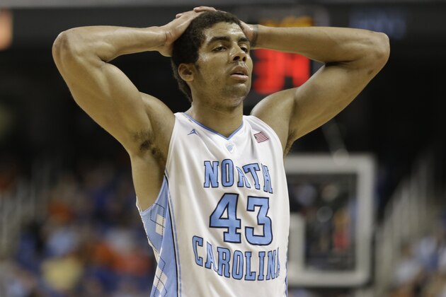 North Carolina's James Michael McAdoo (43) walks downcourt during the second half of a quarterfinal NCAA college basketball game against Pittsburgh at the Atlantic Coast Conference tournament in Greensboro, N.C., Friday, March 14, 2014. Pittsburgh won 80-75. (AP Photo/Gerry Broome) North Carolina's James Michael McAdoo (43) walks downcourt during the second half of a quarterfinal NCAA college basketball game against Pittsburgh at the Atlantic Coast Conference tournament in Greensboro, N.C., Friday, March 14, 2014. Pittsburgh won 80-75. (AP Photo/Gerry Broome)