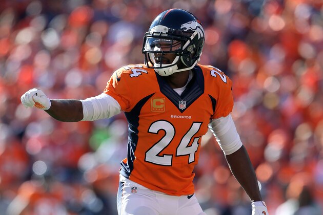 Jan 19, 2014; Denver, CO, USA; Denver Broncos cornerback Champ Bailey (24) against the New England Patriots during the 2013 AFC Championship football game at Sports Authority Field at Mile High. Mandatory Credit: Mark J. Rebilas-USA TODAY Sports Jan 19, 2014; Denver, CO, USA; Denver Broncos cornerback Champ Bailey (24) against the New England Patriots during the 2013 AFC Championship football game at Sports Authority Field at Mile High. Mandatory Credit: Mark J. Rebilas-USA TODAY Sports