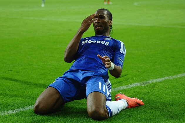 MUNICH, GERMANY - MAY 19:  Didier Drogba of Chelsea celebrates after scoring his team’s first goal during UEFA Champions League Final between FC Bayern Muenchen and Chelsea at the Fussball Arena München on May 19, 2012 in Munich, Germany.  (Photo by Laurence Griffiths/Getty Images)
