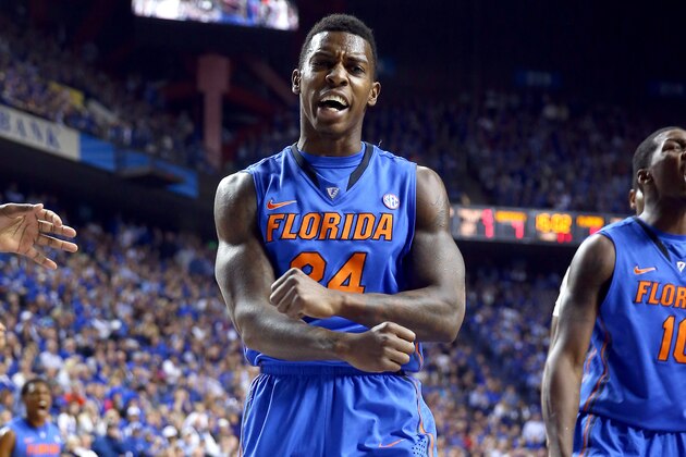 LEXINGTON, KY - FEBRUARY 15:  Casey Prather #24 of the Florida Gators celebrates during the game against the Kentucky Wildcats at Rupp Arena on February 15, 2014 in Lexington, Kentucky.  (Photo by Andy Lyons/Getty Images)