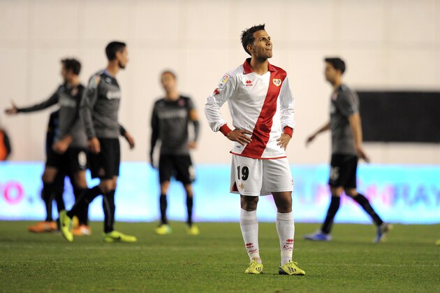 MADRID, SPAIN - NOVEMBER 24:   Jonathan Viera of Rayo Vallecano de Madrid reacts after his team lost 4-1 against RCD Espanyol during the La Liga match between Rayo Vallecano de Madrid and RCD Espanyol at Estadio Teresa Rivero on November 24, 2013 in Madrid, Spain.  (Photo by Denis Doyle/Getty Images)