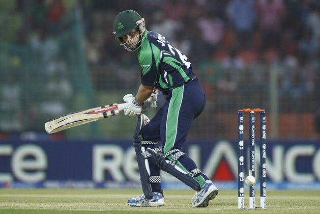 Ireland batsman Ed Joyce plays a shot during their ICC Twenty20 Cricket World Cup match against Zimbabwe in Sylhet, Bangladesh, Monday, March 17, 2014. (AP Photo/A.M. Ahad)