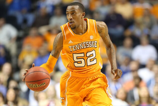 NASHVILLE, TN - MARCH 15: Jordan McRae of the Tennessee Volunteers dribbles the ball against the Alabama Crimson Tide during the quarterfinals of the SEC Baketball Tournament at Bridgestone Arena on March 15, 2013 in Nashville, Tennessee.  (Photo by Andy Lyons/Getty Images)