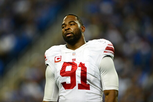 Dec 22, 2013; Detroit, MI, USA; New York Giants defensive end Justin Tuck (91) against the Detroit Lions at Ford Field. Mandatory Credit: Andrew Weber-USA TODAY Sports