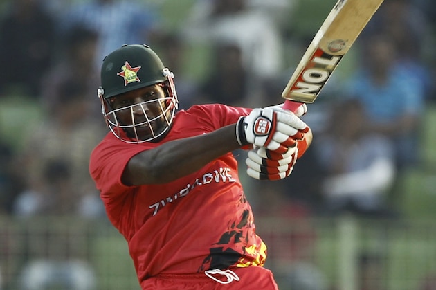 Zimbabwe's Hamilton Masakadza plays a shot during their ICC Twenty20 Cricket World Cup match against the Netherlands in Sylhet, Bangladesh, Wednesday, March 19, 2014. (AP Photo/A.M. Ahad)