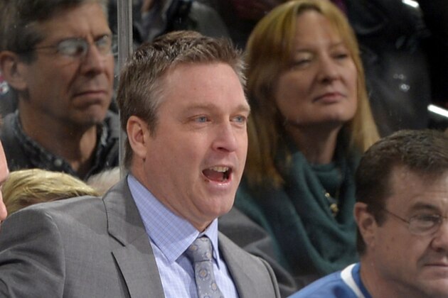 Colorado Avalanche head coach Patrick Roy looks on against the Philadelphia Flyers during the first period of an NHL hockey game on Thursday, Jan. 2, 2014, in Denver. (AP Photo/Jack Dempsey)