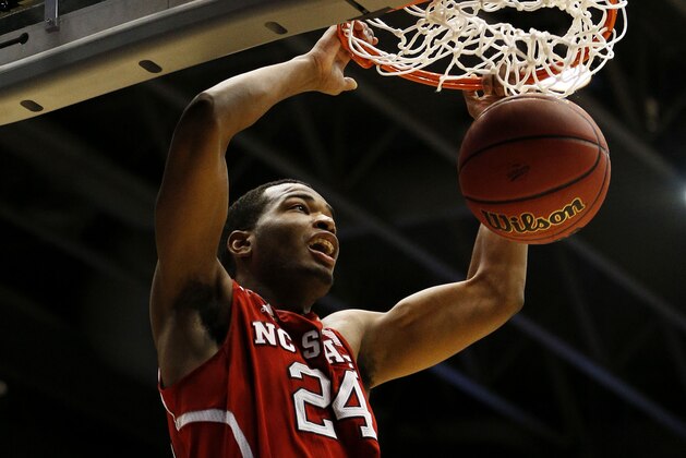 DAYTON, OH - MARCH 18:  T.J. Warren #24 of the North Carolina State Wolfpack dunks against the Xavier Musketeers in the second half during the first round of the 2014 NCAA Men's Basketball Tournament at at University of Dayton Arena on March 18, 2014 in Dayton, Ohio.  (Photo by Gregory Shamus/Getty Images)