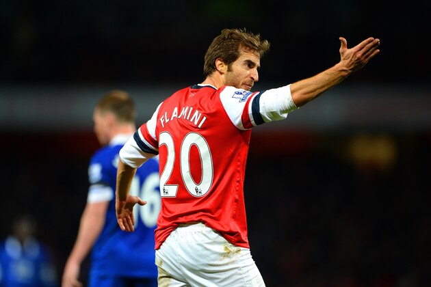 LONDON, ENGLAND - DECEMBER 08:  Mathieu Flamini of Arsenal shows his frustration during the Barclays Premier League match between Arsenal and Everton at Emirates Stadium on December 8, 2013 in London, England.  (Photo by Michael Regan/Getty Images)