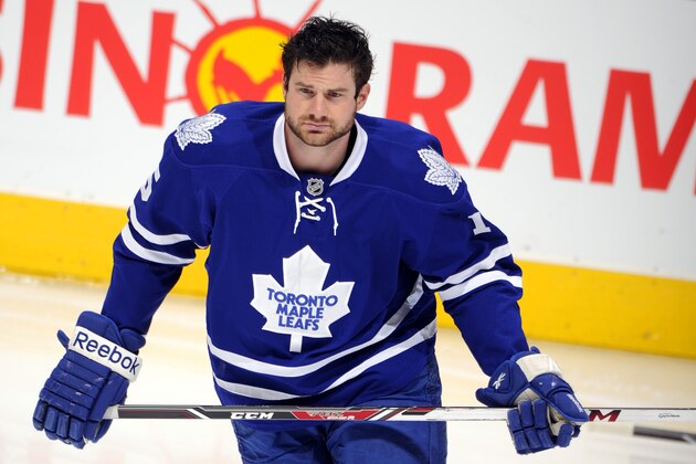 TORONTO , ON - JANUARY 30: Paul Ranger #15 of the Toronto Maple Leafs skates during warmup against the Florida Panthers during NHL game action January 30, 2014 at the Air Canada Centre in Toronto, Ontario, Canada. (Photo by Graig Abel/NHLI via Getty Images) TORONTO , ON - JANUARY 30: Paul Ranger #15 of the Toronto Maple Leafs skates during warmup against the Florida Panthers during NHL game action January 30, 2014 at the Air Canada Centre in Toronto, Ontario, Canada. (Photo by Graig Abel/NHLI via Getty Images)