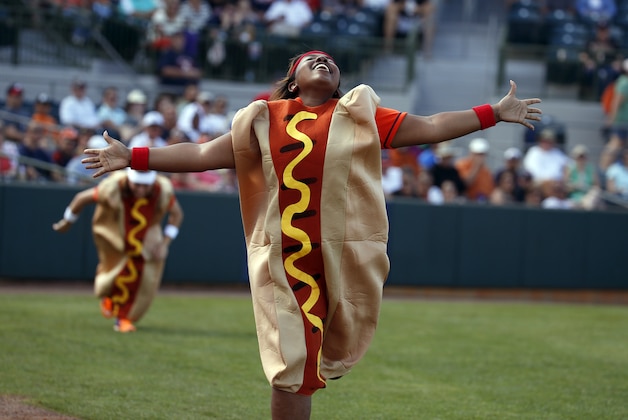 The winner of the hot dog race crosses the finish line in a spring exhibition baseball game between the Houston Astros and the Atlanta Braves, Sunday, March 2, 2014, in Kissimmee, Fla. The Astros won 7-4. (AP Photo/Alex Brandon) The winner of the hot dog race crosses the finish line in a spring exhibition baseball game between the Houston Astros and the Atlanta Braves, Sunday, March 2, 2014, in Kissimmee, Fla. The Astros won 7-4. (AP Photo/Alex Brandon)