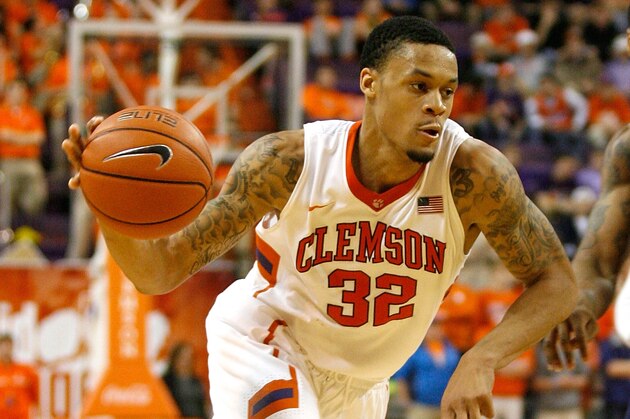 CLEMSON, SC - FEBRUARY 4: K.J. McDaniels #32 of the Clemson Tigers drives to the basket during the game against the Georgia Tech Yellow Jackets at Littlejohn Coliseum on February 4, 2014 in Clemson, South Carolina. (Photo by Tyler Smith/Getty Images)