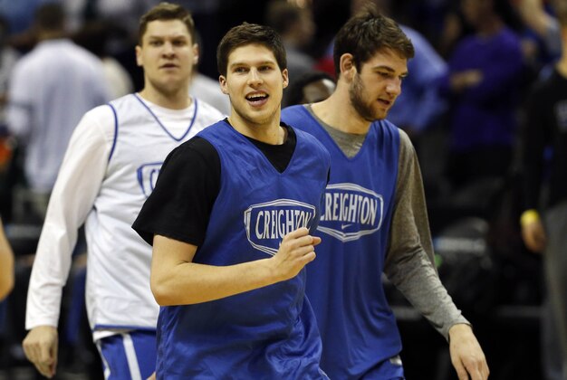 Mar 20, 2014; San Antonio, TX, USA; Creighton Bluejays forward Doug McDermott (3) smiles during practice before the second round of the 2014 NCAA Tournament at AT&T Center. Mandatory Credit: Kevin Jairaj-USA TODAY Sports