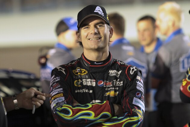 Jeff Gordon during qualifications for Sunday's NASCAR Sprint Cup Series auto race, in Homestead, Fla., Friday, Nov. 15, 2013.(AP Photo/Jim Topper)