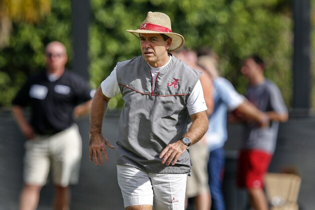 Jan 4, 2013; Miami, FL, USA;  Alabama Crimson Tide head coach Nick Saban during practice for the 2013 BCS National Championship game against the Notre Dame Fighting Irish at Barry University. Mandatory Credit: Robert Mayer-USA TODAY Sports