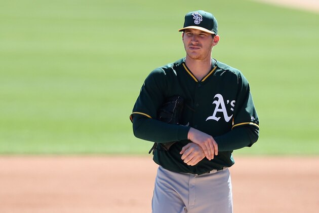 GLENDALE, AZ - MARCH 10:  Starting pitcher Jarrod Parker #11 of the Oakland Athletics on the mound during the spring training game against the Los Angeles Dodgers at Camelback Ranch on March 10, 2014 in Glendale, Arizona.  (Photo by Christian Petersen/Getty Images)