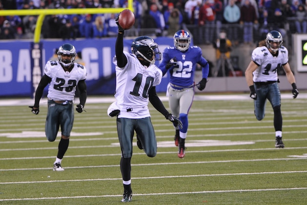 Philadelphia Eagles' DeSean Jackson returns a punt for a touchdown during the fourth quarter of the NFL football game between the Philadelphia Eagles and the New York Giants at New Meadowlands Stadium, Sunday, Dec. 19, 2010, in East Rutherford, N.J. The Eagles beat the Giants, 38-31. (AP Photo/Bill Kostroun) Philadelphia Eagles' DeSean Jackson returns a punt for a touchdown during the fourth quarter of the NFL football game between the Philadelphia Eagles and the New York Giants at New Meadowlands Stadium, Sunday, Dec. 19, 2010, in East Rutherford, N.J. The Eagles beat the Giants, 38-31. (AP Photo/Bill Kostroun)