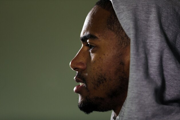 Philadelphia Eagles wide receiver DeSean Jackson speaks during a news conference after NFL football practice at the team's training facility, Tuesday, Dec. 31, 2013, in Philadelphia. (AP Photo/Matt Rourke)