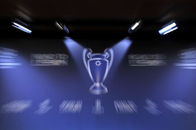 NYON, SWITZERLAND - MARCH 21:  A UEFA Champions League trophy graphic is displayed prior to the UEFA Champions League 2013/14 season quarter-finals draw at the UEFA headquarters, The House of European Football, on March 21, 2014 in Nyon, Switzerland.  (Photo by Harold Cunningham/Getty Images for UEFA)