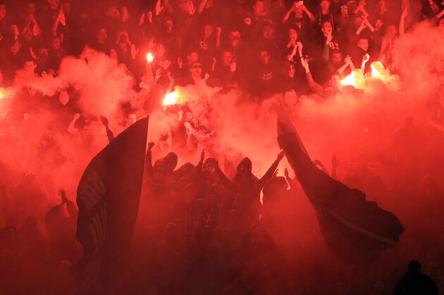 ZAGREB, CROATIA - MARCH 17:  Supporters of GNK Dinamo Zagreb during the Croatian Prva HNL match between GNK Dinamo Zagreb and HNK Hajduk Split on March 17, 2012 at the Stadion Maksimir in Zagreb,Croatia. (Photo by EuroFootball/Getty Images)