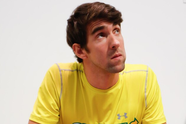SAO PAULO, BRAZIL - DECEMBER 04:  Olympic swimmer Michael Phelps attends a Subway press conference to promote healthy living and lifestyle among childrenon December 04, 2013 in Sao Paulo, Brazil.  (Photo by Rafael Neddermeyer/Getty Images)