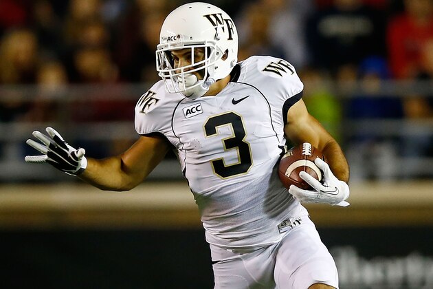 CHESTNUT HILL, MA - SEPTEMBER 6: Michael Campanaro #3 of the Wake Forest Demon Deacons plays against the Boston College Eagles during the game on September 6, 2013 at Alumni Stadium in Chestnut Hill, Massachusetts. (Photo by Jared Wickerham/Getty Images)