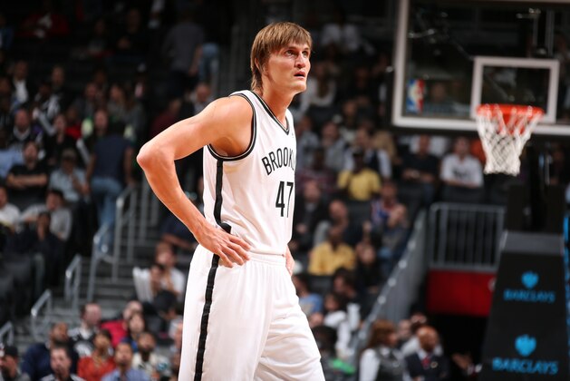 NEW YORK, NY - OCTOBER 12:  Andrei Kirilenko #47 of the Brooklyn Nets stands on the court against the Detroit Pistons during a preseason game at the Barclays Center on October 12, 2013 in the Brooklyn borough of New York City.  NOTE TO USER: User expressly acknowledges and agrees that, by downloading and/or using this Photograph, user is consenting to the terms and conditions of the Getty Images License Agreement. Mandatory Copyright Notice: Copyright 2013 NBAE (Photo by Nathaniel S. Butler/NBAE via Getty Images)