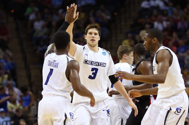 SAN ANTONIO, TX - MARCH 21: Austin Chatman #1, Doug McDermott #3 and Jahenns Manigat #12 of the Creighton Bluejays celebrate after a play in the second half against the Louisiana Lafayette Ragin Cajuns during the second round of the 2014 NCAA Men's Basketball Tournament at AT&T Center on March 21, 2014 in San Antonio, Texas. (Photo by Ronald Martinez/Getty Images) SAN ANTONIO, TX - MARCH 21: Austin Chatman #1, Doug McDermott #3 and Jahenns Manigat #12 of the Creighton Bluejays celebrate after a play in the second half against the Louisiana Lafayette Ragin Cajuns during the second round of the 2014 NCAA Men's Basketball Tournament at AT&T Center on March 21, 2014 in San Antonio, Texas. (Photo by Ronald Martinez/Getty Images)