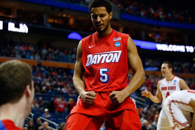 BUFFALO, NY - MARCH 20: Devin Oliver #5 of the Dayton Flyers reacts against the Ohio State Buckeyes during the second round of the 2014 NCAA Men's Basketball Tournament at the First Niagara Center on March 20, 2014 in Buffalo, New York.  (Photo by Jared Wickerham/Getty Images)