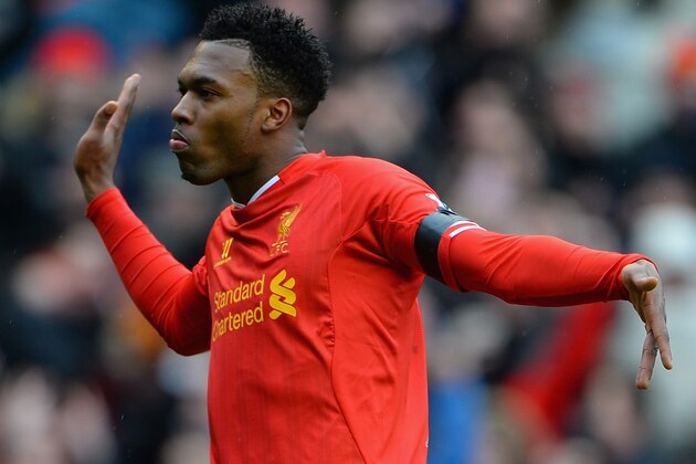 LIVERPOOL, ENGLAND - FEBRUARY 08:  Daniel Sturridge of Liverpool celebrates scoring the fourth goal during the Barclays Premier League match between Liverpool and Arsenal at Anfield on February 8, 2014 in Liverpool, England.  (Photo by Michael Regan/Getty Images)