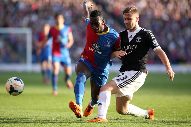 LONDON, ENGLAND - MARCH 08: Yannick Bolasie of Palace tries to get past Luke Shaw of Southampton during the Barclays Premier League match between Crystal Palace and Southampton at Selhurst Park on March 08, 2014 in London, England. (Photo by Charlie Crowhurst/Getty Images) LONDON, ENGLAND - MARCH 08: Yannick Bolasie of Palace tries to get past Luke Shaw of Southampton during the Barclays Premier League match between Crystal Palace and Southampton at Selhurst Park on March 08, 2014 in London, England. (Photo by Charlie Crowhurst/Getty Images)